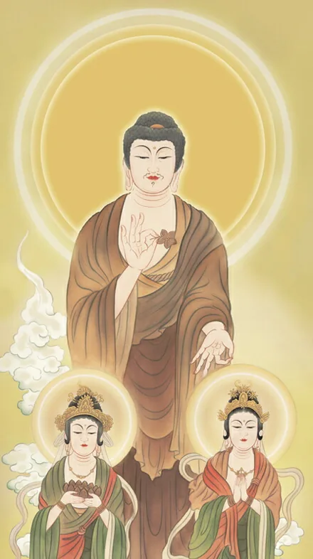 阿弥陀三尊 掛け軸 掛軸 阿弥陀様阿弥陀三尊佛(高見 蘭石)【尺三】 商品画像