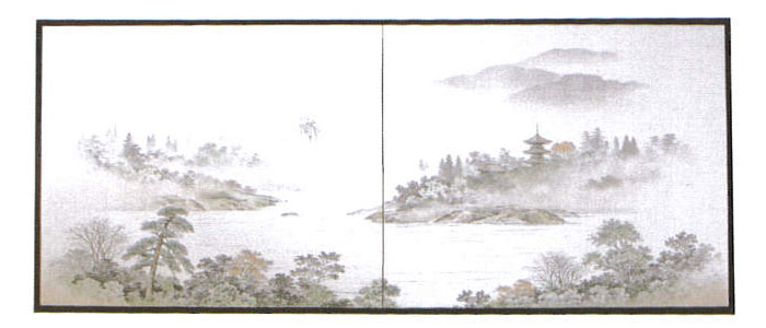 美術屏風・風炉先屏風 【枕屏風 印刷山水】風炉先屏風 パーテーション 間仕切り 目隠し 衝立【全国送料無料】