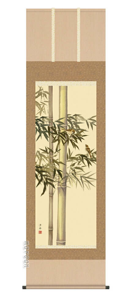 花鳥画 掛軸【花鳥/尺五】竹に雀 小野 洋舟(幸洋会)