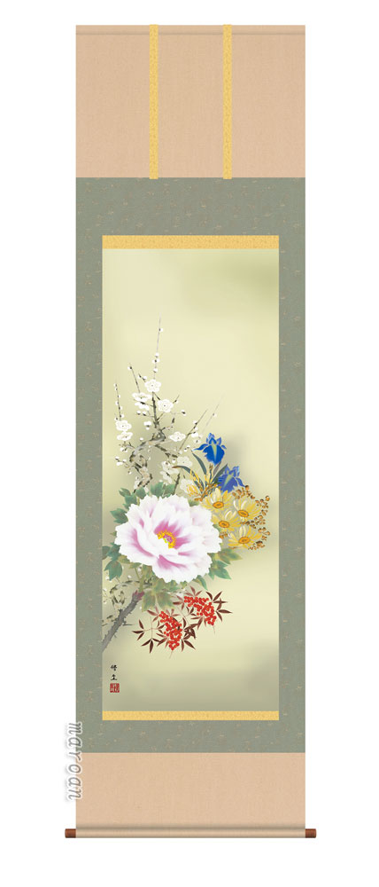 花鳥画 掛け軸 掛軸 花鳥四季花（長屋 修生）送料無料 代引手数料無料