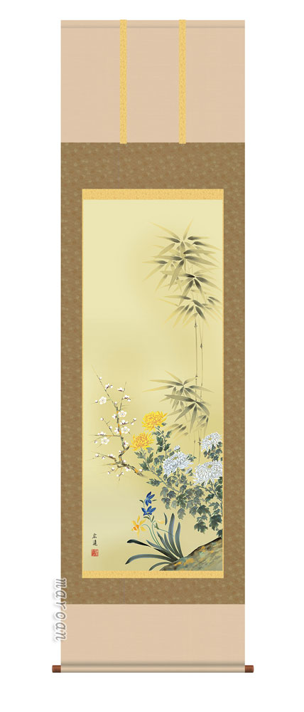 花鳥画 掛け軸 掛軸 花鳥四君子（田中 広遠）送料無料 代引き手数料無料