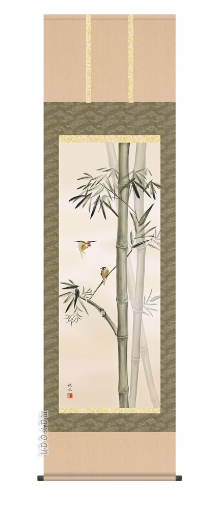竹に雀 掛け軸 掛軸 かけじく 花鳥画竹に雀（浮田 秋水）送料無料 代引き手数料無料