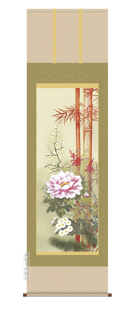 花鳥画 掛け軸 掛軸 花鳥/尺五 吉祥名花（幸田 薫風）送料無料 代引手数料無料