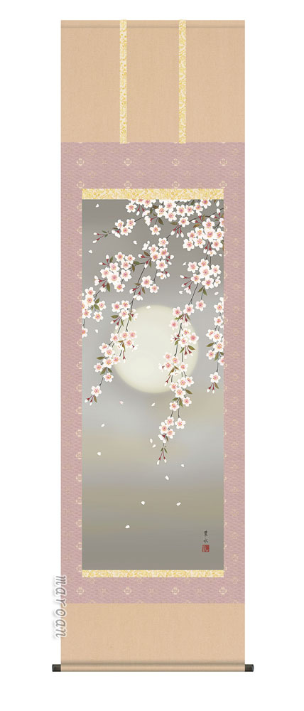 花鳥画 【掛け軸／掛軸／花鳥画】夜桜（緒方 葉水）