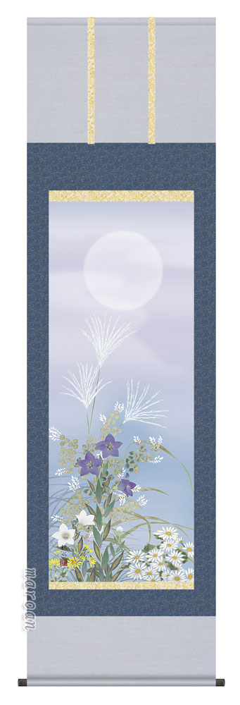 花鳥画 掛軸／かけじく【花鳥画】名月に秋草（浮田 秋水）