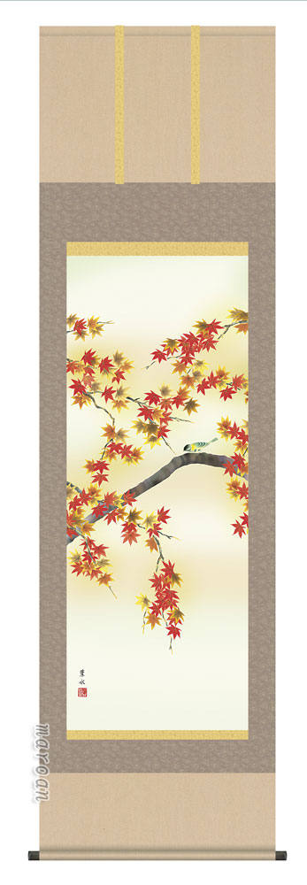 花鳥画 掛軸【秋】紅葉に小鳥（緒方 葉水）