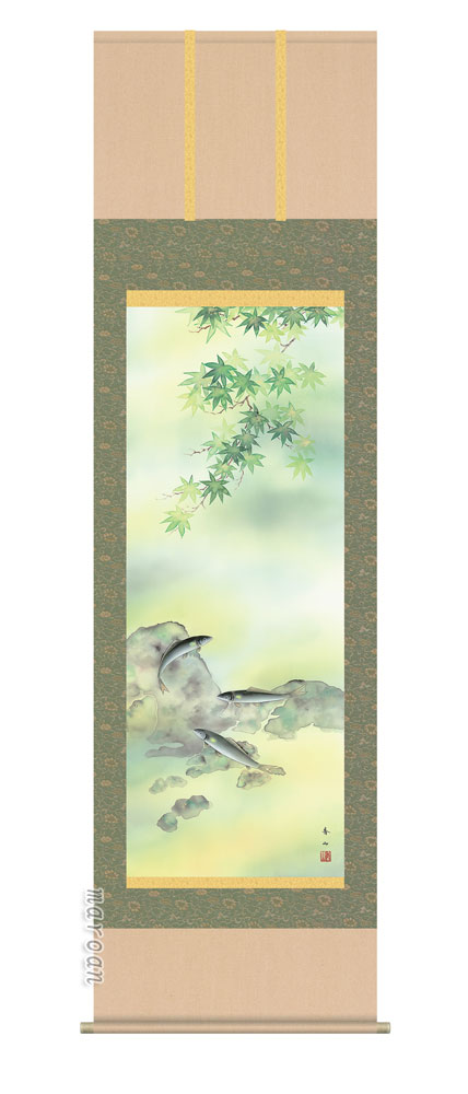 花鳥画 掛軸【夏】楓に鮎（鈴村 秀山）