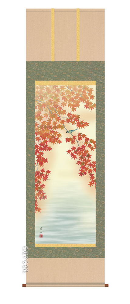 花鳥画 掛軸【秋】紅葉に頬白（緒方 葉水）