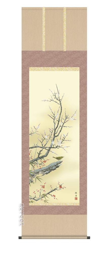 花鳥画 掛軸【四季揃・春】四季花鳥・梅に鶯（長江 桂舟）