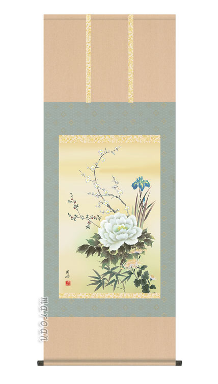 花鳥画 掛軸【花鳥】四季花（高畠 周峰）
