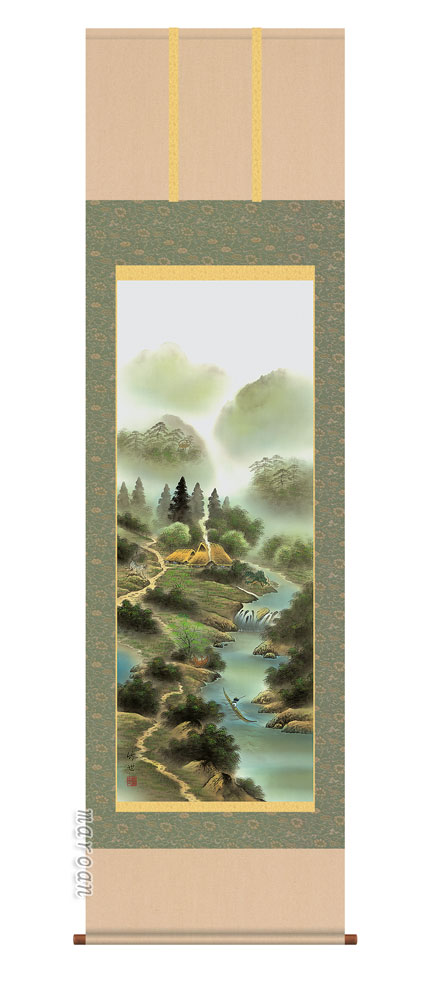 山水画 【掛け軸／掛軸／山水画】風水四神相応図（田村 竹世）