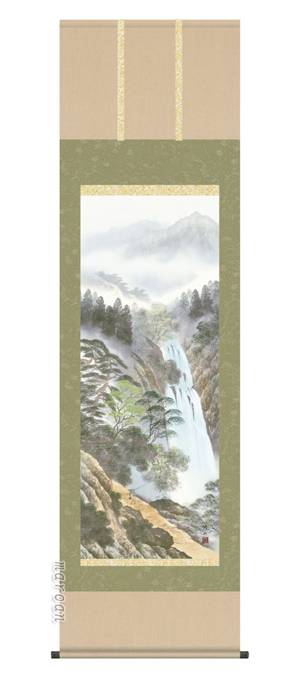 山水画 掛軸【山水/尺五】秀麗名瀧（江本 修山）