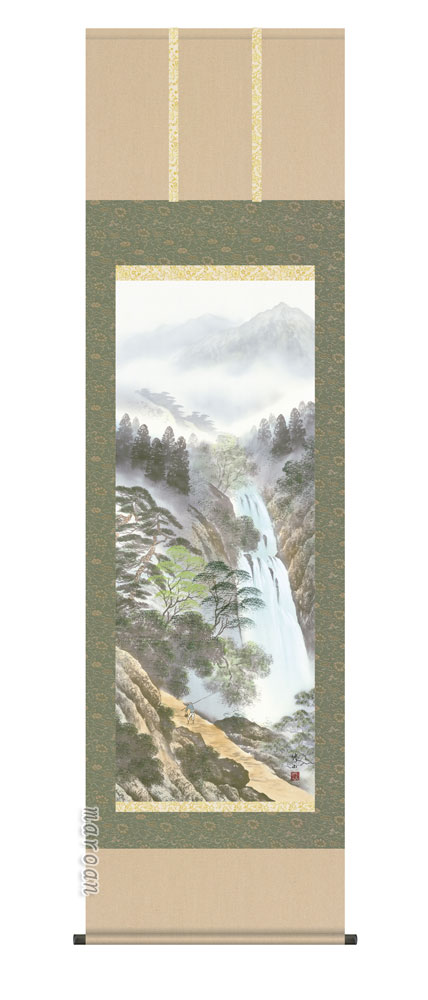山水画 掛軸【山水/尺五】秀麗名瀧（江本 修山）