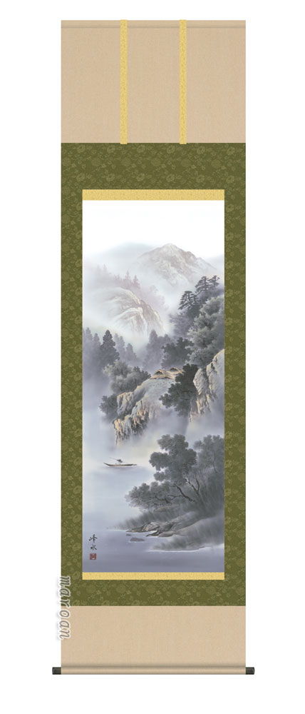 山水画 掛軸【山水/尺五】蒼山憧憬（佐伯 峰水）