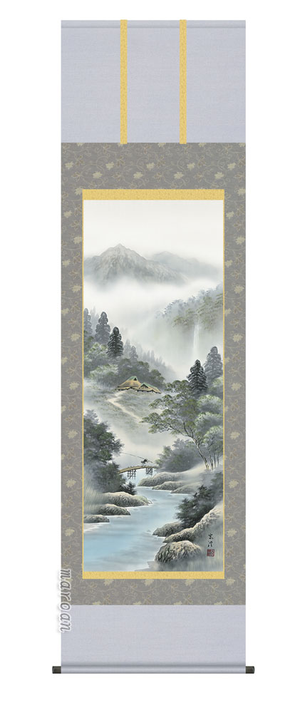 山水画 掛軸／かけじく【山水画】山河望郷（清水 玄澄）