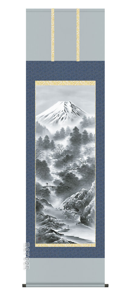 山水画 【掛け軸／掛軸／山水画】富嶽情景（伊藤 渓山）