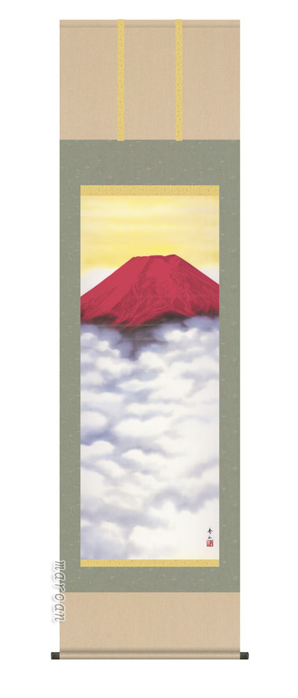 富士山 掛軸【富士/尺五】赤富士（鈴村 秀山）