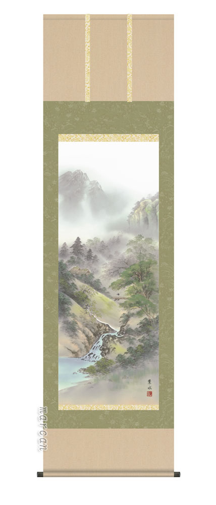 山水画 掛軸／かけじく【山水画／尺五】四季山水【夏】（緒方 葉水）