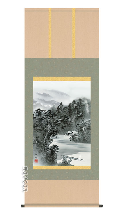 山水画 掛軸【山水/尺五あんどん】水墨山水（上村 修香）
