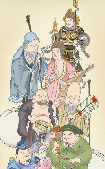 七福神 掛軸 【慶祝画】七福神（緒方 葉水）【尺幅】 商品画像