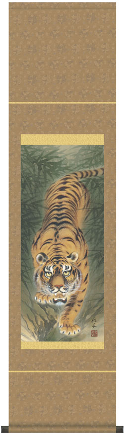 虎・龍 掛け軸(掛軸)【尺幅立】猛虎図（長江 桂舟）