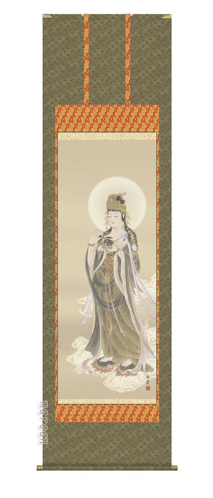 観音 掛け軸 掛軸 仏書画雲上観音（小川 伯堂）送料無料 代引手数料無料