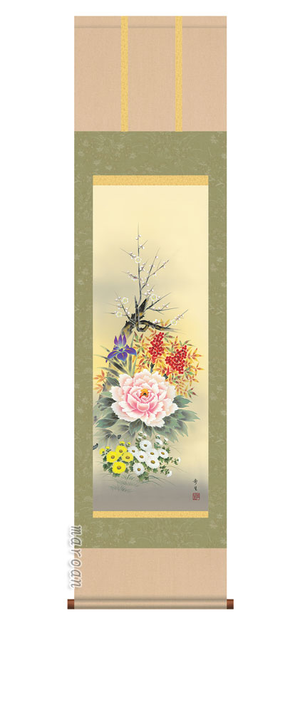花鳥画 掛け軸 掛軸 年中掛け 花鳥四季花（北山 歩生） 尺三送料無料 代引手数料無料 商品画像