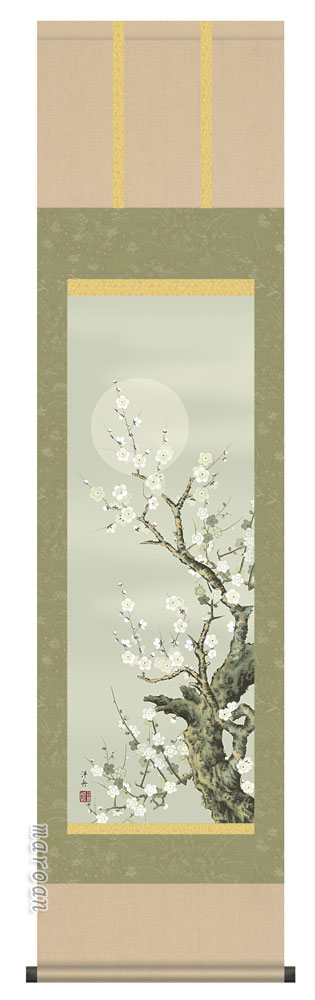 花鳥画 掛け軸(掛軸)【尺三幅】朧月白梅(小野 洋舟) 商品画像