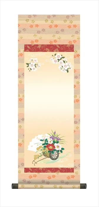 桃の節句・お雛様 節句名入り掛け軸 【花車】サイズ：大(110cm)掛軸 販売 名前旗 初節句 桃の節句 お雛様 … 商品画像